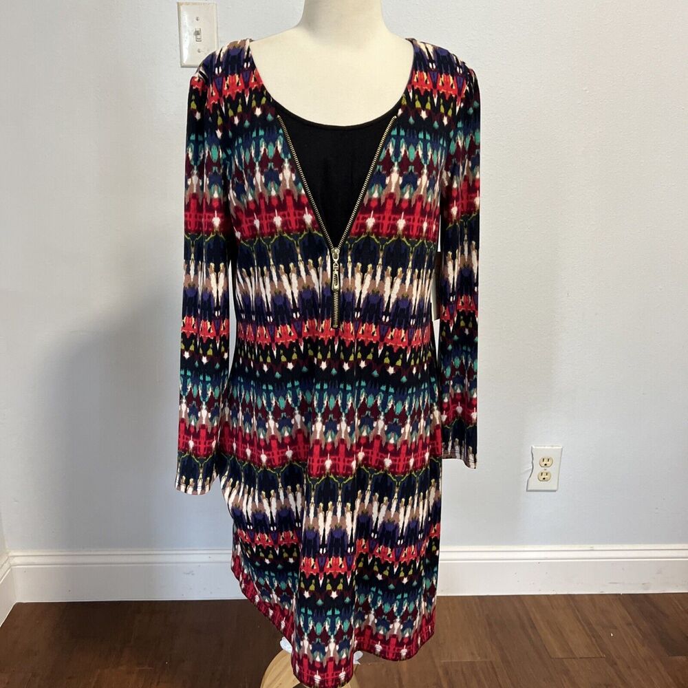 Prelude Women's Multicolor Geometric‎ Tunic Shift Dress L